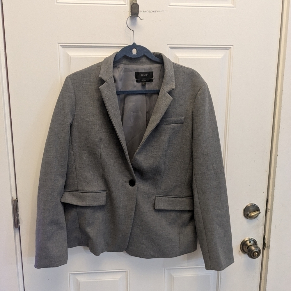 J.Crew Regent Blazer Heather Gray Bi-Stretch One Button Jacket Size 14